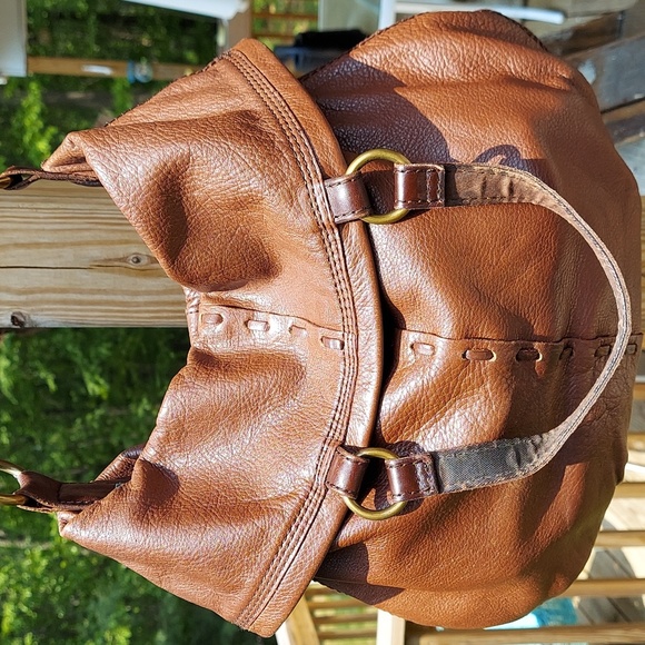 Lucky Brand Handbags - LUCKY BRAND Cinnamon Leather ABBEY ROAD Convertible Fold Over Shoulder Bag.